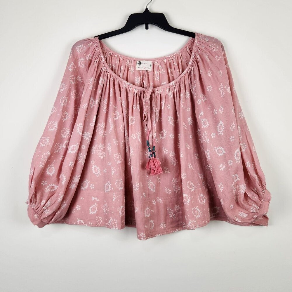 Kopal Size M Boho Floral Puff Sleeves Flowy Relaxed Fit Women's Top Blouse